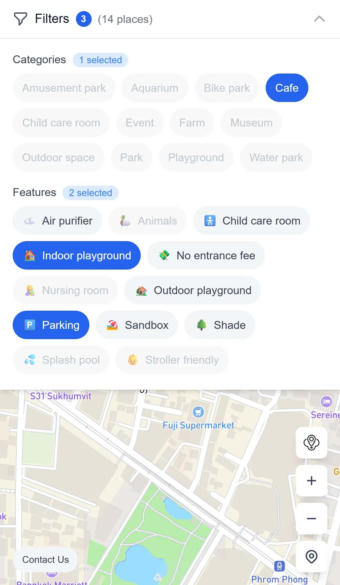 Map view with category filters applied