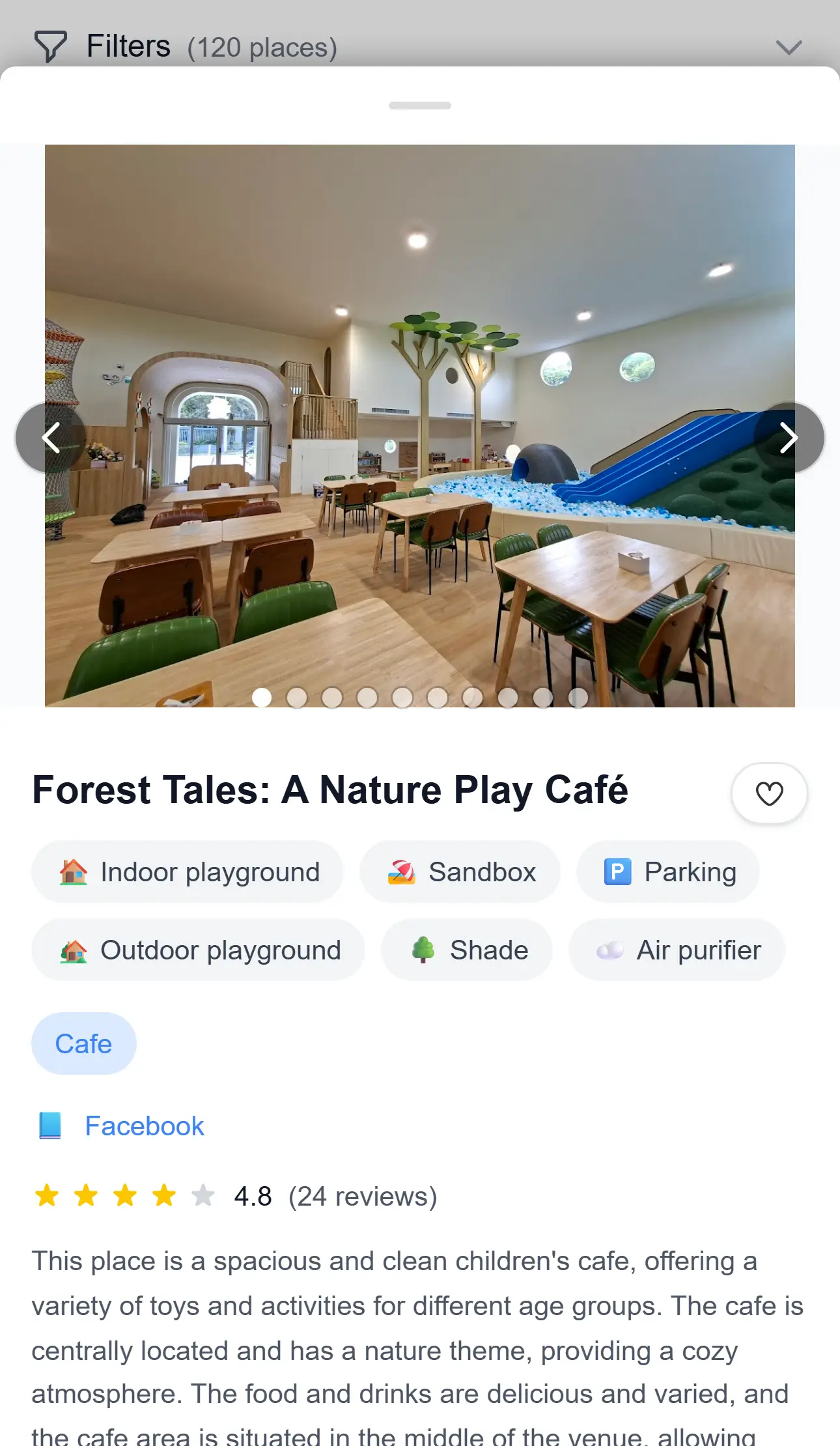 Place details with a photo gallery in the map bottom sheet